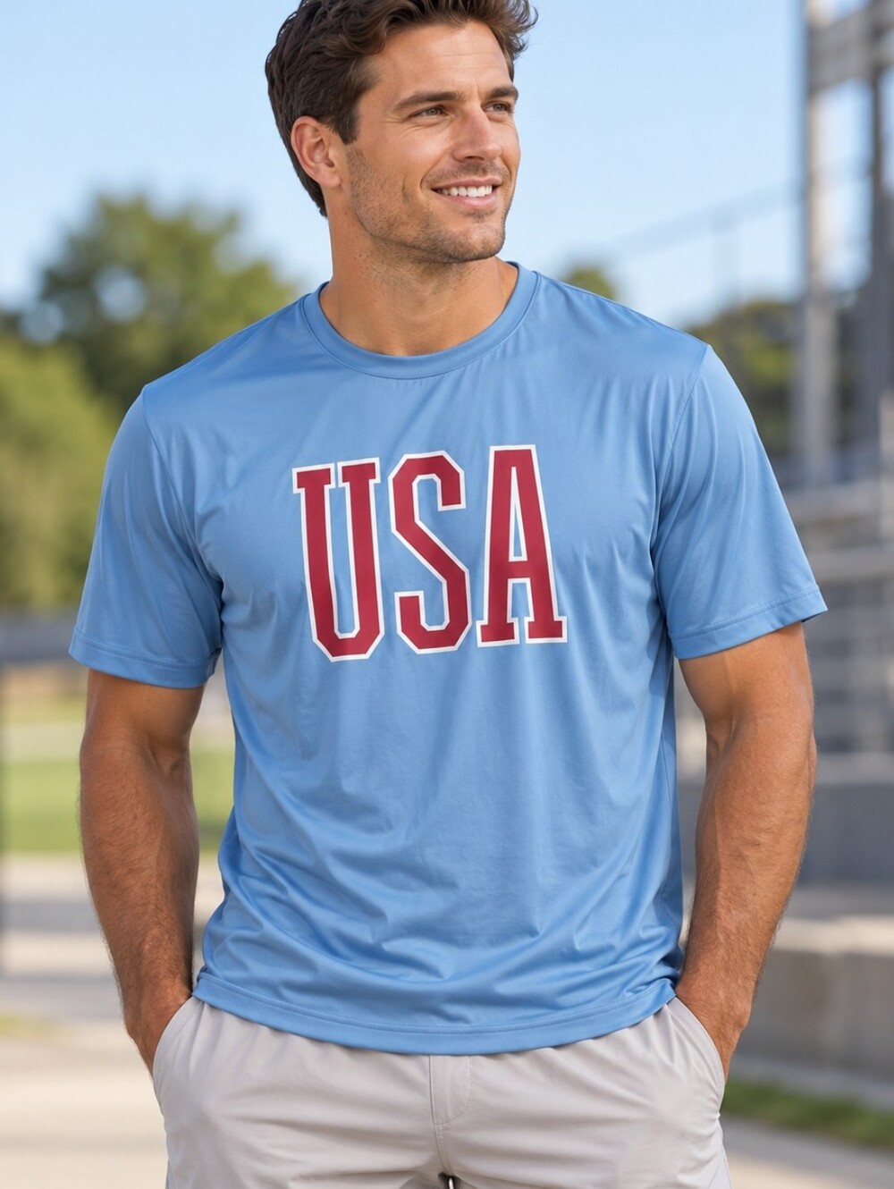 Men's Lght Blue USA Graphic Short Sleeve Tee